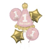 Buchet Little Miss One-derful 1st Birthday 5 baloane folie
