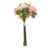 Buchet artificial cu bujori roz si flori de camp 32 cm