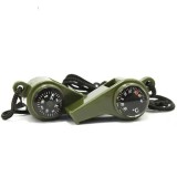 Cumpara ieftin Set 2 fluiere supravietuire 3 in 1 cu busola si termometru, ABS rezistent, cordon inclus, verde 6 cm