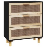 Cumpara ieftin Servanta, negru, 60x30x70 cm, lemn masiv pin si ratan natural