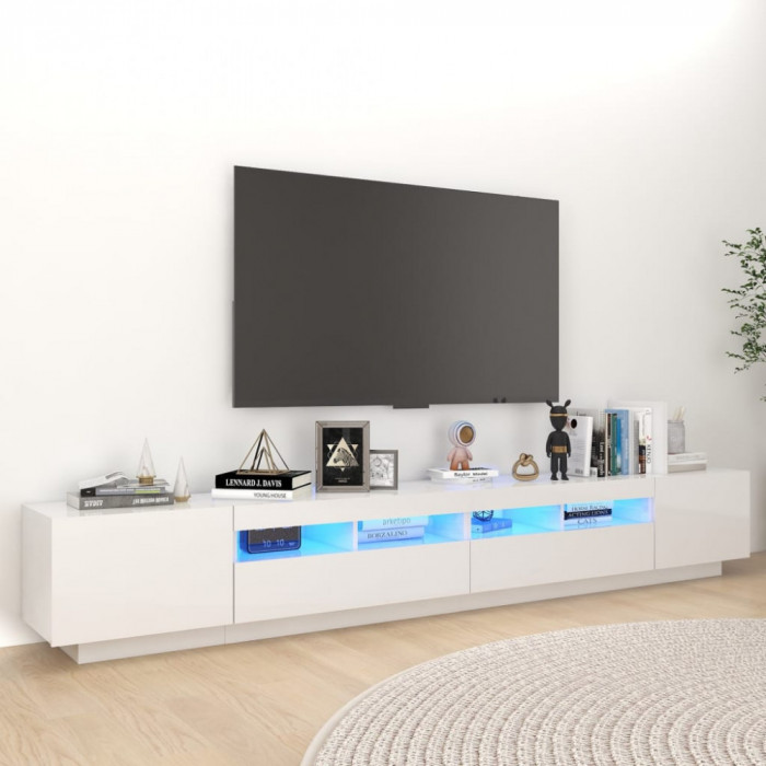 Comoda TV cu lumini LED, alb extra lucios, 260x35x40 cm GartenMobel Dekor