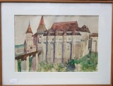 Gheorghe Zidaru - Castelul Huniade, 1956, Acuarela, 35.5x52 cm - Album Pictura Semnat