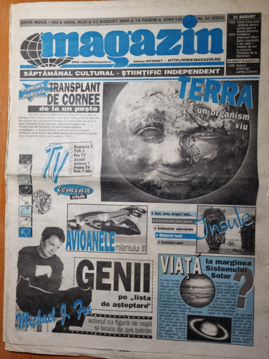 ziarul magazin 31 august 2000- art michael j.fox,anthony hopkins,keri russell