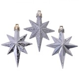 Set Ornamente Crăciun, Stele Argintii Mat, Strălucitoare cu Glitter, 8 cm, 16 Bucăți, Oem