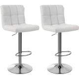 SONGMICS Set 2 scaune bar reglabile pe inaltime, cu spatar, sezut PU si suport picioare, rotatie 360&deg;, 38x45x115 cm, alb Household NewTrend