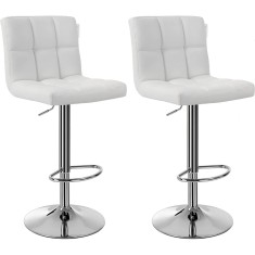 SONGMICS Set 2 scaune bar reglabile pe inaltime, cu spatar, sezut PU si suport picioare, rotatie 360&deg;, 38x45x115 cm, alb Household NewTrend