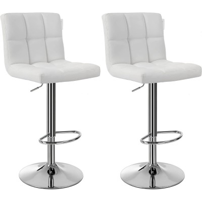 SONGMICS Set 2 scaune bar reglabile pe inaltime, cu spatar, sezut PU si suport picioare, rotatie 360&amp;deg;, 38x45x115 cm, alb Household NewTrend foto
