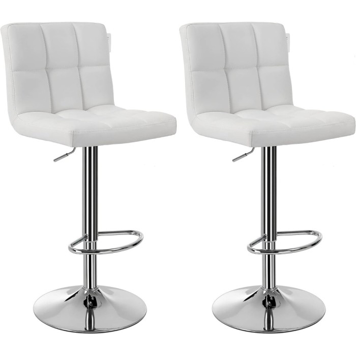 SONGMICS Set 2 scaune bar reglabile pe inaltime, cu spatar, sezut PU si suport picioare, rotatie 360&deg;, 38x45x115 cm, alb Household NewTrend