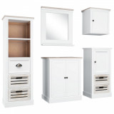 Set mobilier de baie, 5 piese, alb, lemn masiv