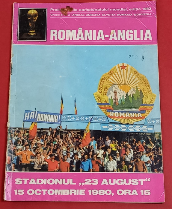 Program meci fotbal ROMANIA - ANGLIA (15.10.1980 preliminarii CM 1982)