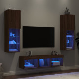Unitati de perete TV cu LED-uri, 5 piese, stejar maro, lemn GartenMobel Dekor, vidaXL