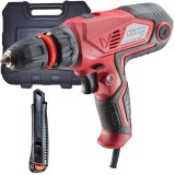 Raider RDP-CDD09 + 370115 - Masina de gaurit fara percutie 400 W 10 mm 2 trepte viteza valiza plastic + Cutter 18x- mm