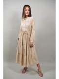 Cumpara ieftin Rochie Boho Chic Lunga Tip Camasa cu Broderie Monti Bej, In &amp; Vascoza, Marimea M-L