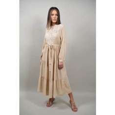 ROCHIE BOHO CHIC LUNGA TIP CAMASA CU BRODERIE MONTI Bej S-M