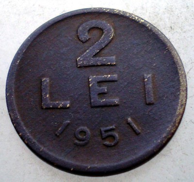 R.009 ROMANIA RPR 2 LEI 1951 Copper-Nickel-Zinc foto