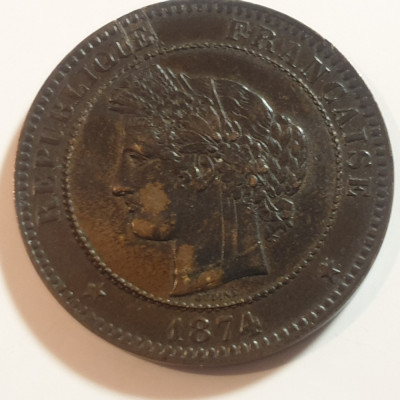 Franța 10 centimes 1874 K Ceres foto