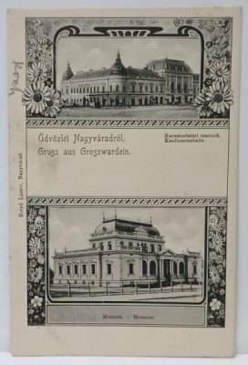 ORADEA , CASA DE COMERT SI MUZEUL , CARTE POSTALA , CLASICA , CCA , SFARSITUL SEC XIX foto