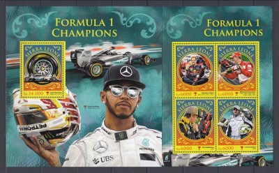 Sierra Leone 2016 - MASINI RALIURI - FORMULA 1- HAMILTON,VETTEL - BL+ KB - MNH foto