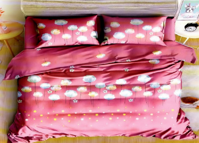 Lenjerie de pat pentru o persoana cu husa elastic pat si fata perna dreptunghiulara, May, bumbac mercerizat, multicolor foto