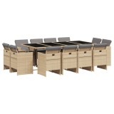 Set mobilier gradina cu perne, 13 piese, bej combinat poliratan