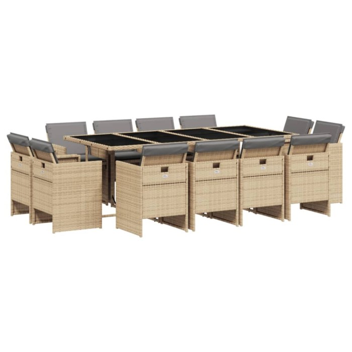 Set mobilier gradina cu perne, 13 piese, bej combinat poliratan