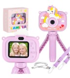 Aparat foto digital pentru copii, model Unicorn mov cu trepied 1080P
