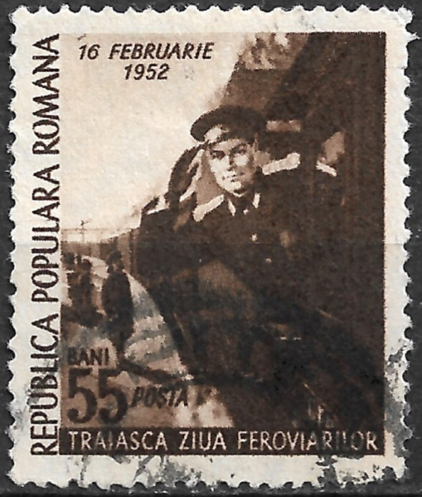 ROM&Acirc;NIA 1952 - LP 294 - ZIUA FEROVIARILOR - SERIE UZATĂ (R14)