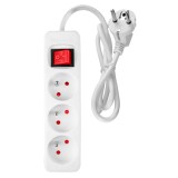 Prelungitor cu 3 prize, 1.5 m, 3x1.5 mm&sup2;, cu intrerupator ON/OFF, alb