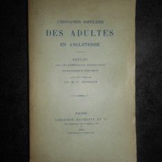 L'EDUCATION POPULAIRE DES ADULTES EN ANGLETERRE (1896, preface de M. F. Buisson)