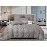 Cumpara ieftin Lenjerie de Pat, Jacquard Satinat cu Elastic, pentru Pat Dublu, 6 Piese, Gri - ION86