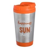 Pahar Cafea Metalic Argintiu cu Capac Portocaliu 340ml, CMCLASS
