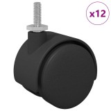 vidaXL Roți 12 pcs Negru 40,1 x 37,8 mm PP și fier 864777