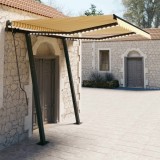 VidaXL Copertină automată cu senzor v&acirc;nt &amp; LED, galben/alb, 3x2,5 m