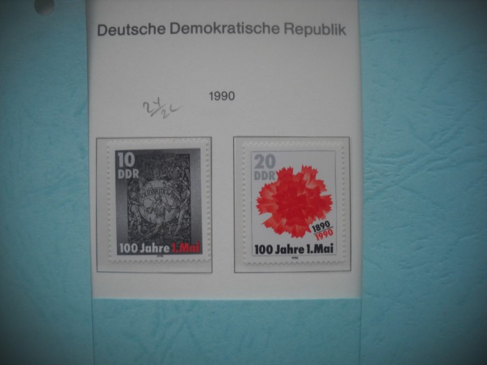 HOPCT TIMBRE MNH 1290 CENTENAR 1 MAI -PREOPAGANDA -2 VAL-1990-GERMANIA DDR/RDG