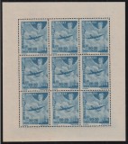 ROMANIA 1948 LP 234 a -1 MAI ZIUA MUNCII BLOC DE 9 TIMBRE CU EROARE TRIMOTOR MNH