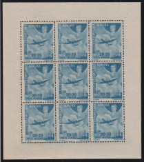 ROMANIA 1948 LP 234 a -1 MAI ZIUA MUNCII BLOC DE 9 TIMBRE CU EROARE TRIMOTOR MNH foto