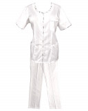 Costum Medical Pe Stil, Alb cu Elastan cu fermoar și garnituri stil Japonez, Model Ana - XL, 4XL