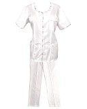 Costum Medical Pe Stil, Alb cu Elastan cu fermoar și garnituri stil Japonez, Model Ana - 4XL, 4XL