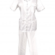 Costum Medical Pe Stil, Alb cu Elastan cu fermoar și garnituri stil Japonez, Model Ana - 2XL, 2XL
