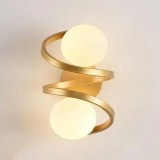 Cumpara ieftin Lustra / aplica tip spirala cu 2 globuri din sticla alba, culoare corp auriu, dulie E27