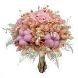 Buchet de flori crogenate, roz pudra ,bumbac si mix plante naturale uscate