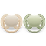 Suzete Ultra Soft Philips Avent, 0-6 luni, 2 bucati, Verde si Galben, SCF091/05, Philips