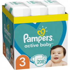 Scutece Pampers Active Baby XXL BOX, Marimea 3, 6 -10 kg, 208 buc