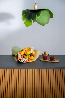 Pendul Deco Republic &amp;bdquo;Jungle&amp;rdquo; E27, 1x60W, frunze E.V.A. + dulie lemn, verde foto