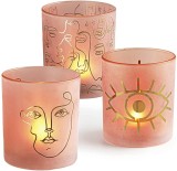 Set de 3 suporturi pentru lumanari Mj Premier, sticla, roz/auriu, 10 x 9 cm