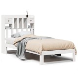 Cumpara ieftin Pat cu biblioteca fara saltea, alb, 75x190 cm, lemn masiv pin