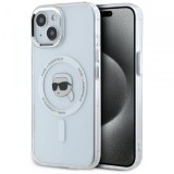 Husa MagSafe pentru Apple iPhone 15 Plus, Karl Lagerfeld, IML Metal Karl&#039;s Head, Alba