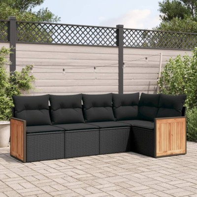 vidaXL Set mobilier de grădină cu perne, 5 piese, negru, poliratan foto
