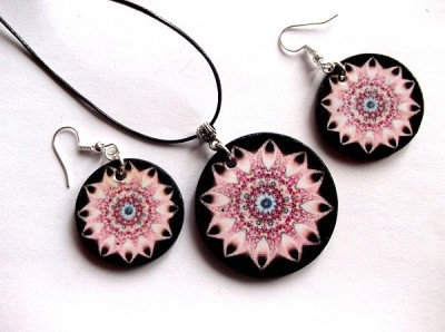set bijuterii lemn cu mandala 42903 foto