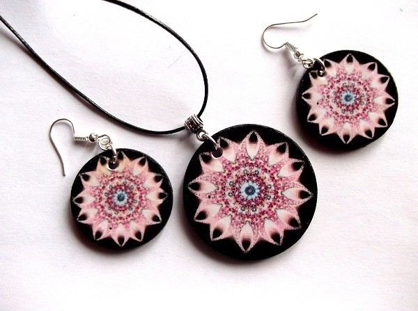 set bijuterii lemn cu mandala 42903